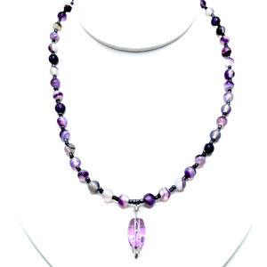 Artisan Deep Purple Shades Glass Necklace Lampwork Beaded Dangle Pendant Y2K